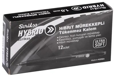 SCRIKSS OFFICE TÜKENMEZ KALEM HYBRID JEL 1.0 SİYAH 12 Lİ KUTU