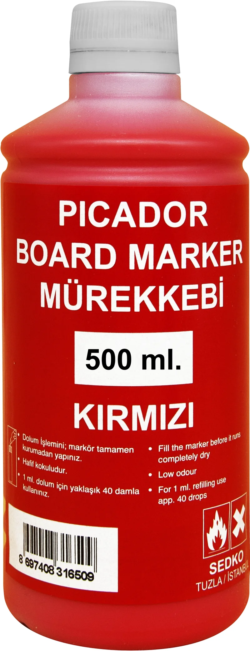 PICADOR TAHTA KALEM MÜREKKEBİ 500 ML KIRMIZI KB010