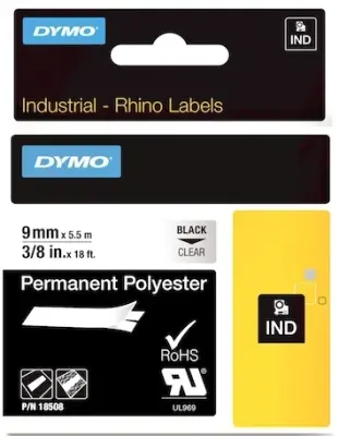 DYMO ŞERİT RHİNOPRO 9MM x 5.5MT ŞEFFAF/SİYAH 18508DMO
