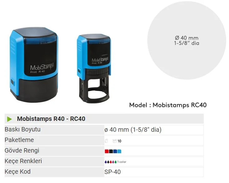 MOBİSTAMPS KAŞE YUVARLAK R-40 BOŞ KEÇELİ