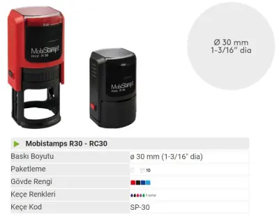 MOBİSTAMPS KAŞE YUVARLAK R-30 KURU KEÇELİ
