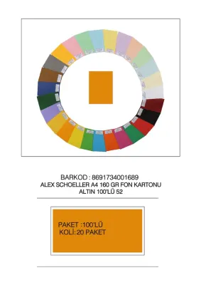 ALEX FON KARTONU 160GR A4 ALTIN 100 LÜ 52