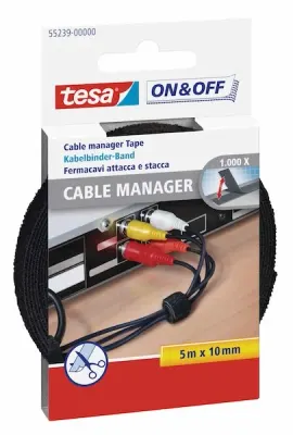 TESA ON&amp;OFF KABLO ORGANİZATÖRÜ 5x10 SİYAH 55239