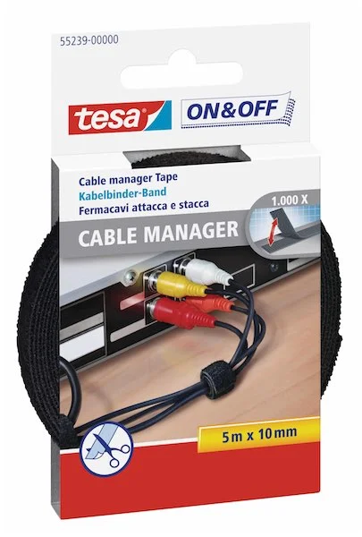 TESA ON&amp;OFF KABLO ORGANİZATÖRÜ 5x10 SİYAH 55239