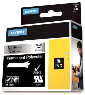 DYMO ŞERİT RHİNOPRO 12MM x 5.5MT GRİ/SİYAH 18486