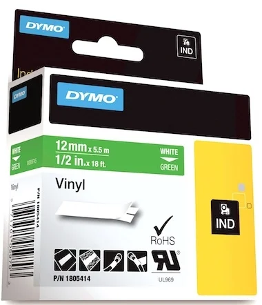 DYMO ŞERİT RHİNOPRO VİNİL 12MM x 5.5MT YEŞİL/BEYAZ 1805414