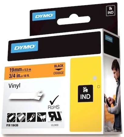 DYMO ŞERİT RHİNOPRO VİNİL 19MM x 5.5MT TURUNCU/SİYAH 18436