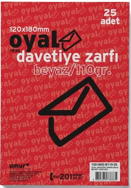 OYAL ZARF DAVETİYE 12x18 110 GR POŞETLİ BEYAZ 25 Lİ 30005917