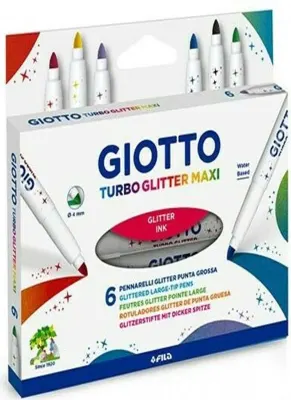 GIOTTO KEÇELİ KALEM MAXI GLITTER SİMLİ 6 LI ASKILI PAKET 426600