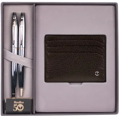 SCRIKSS HEDİYELİK SET DR 216 35 DOLMA KALEM + TÜKENMEZ KALEM GOLD KROM + K.KARTLIK COMFORT KAHVE