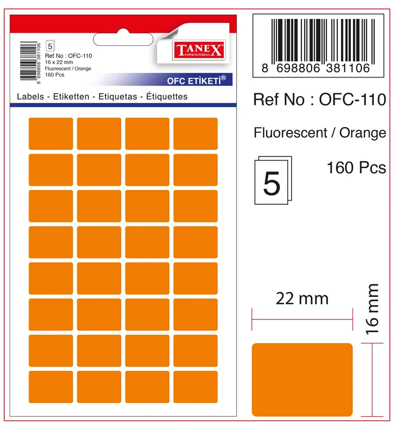 TANEX OFİS ETİKETİ OFC-110 FLORASAN TURUNCU