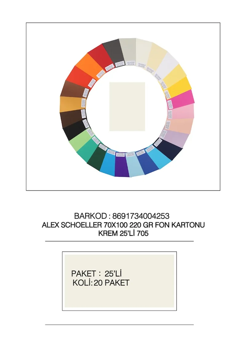 ALEX FON KARTONU ARTİST 220GR 70X100 KREM 25 Lİ 705