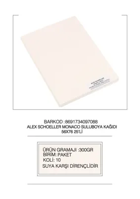 ALEX SULUBOYA KAĞIDI 56X76 MONACO 300GR 25 Lİ 300.13