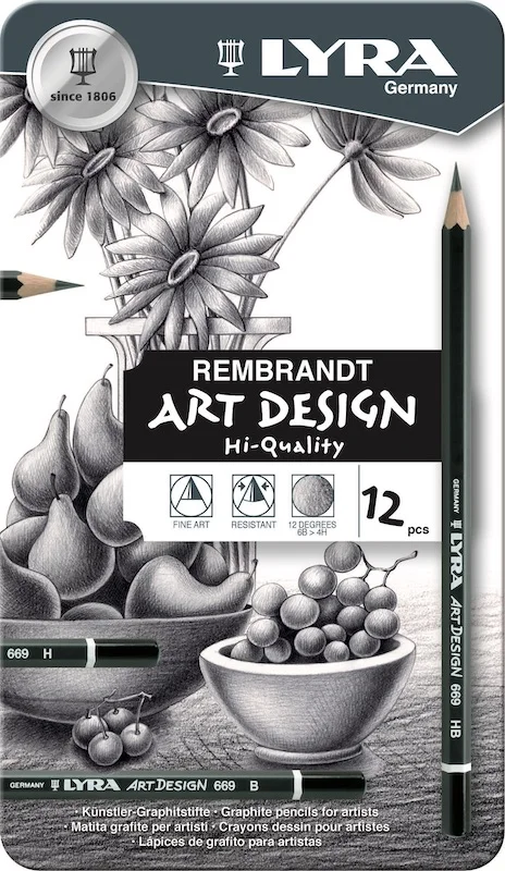 LYRA KURŞUN KALEM DERECELİ REMBRANDT ART DESIGN 12 Lİ METAL KUTU L1111120