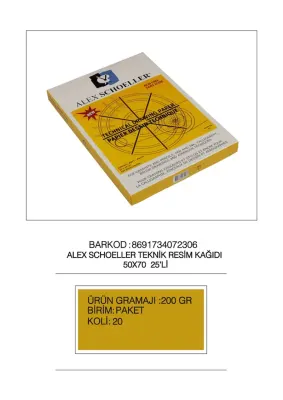 ALEX TEKNİK RESİM KAĞIDI 50x70 200 GR DAMGALI 25 Lİ 200.50