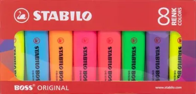 STABILO FOSFORLU KALEM BOSS ORIGINAL SET  8 Lİ ANA RENKLER
