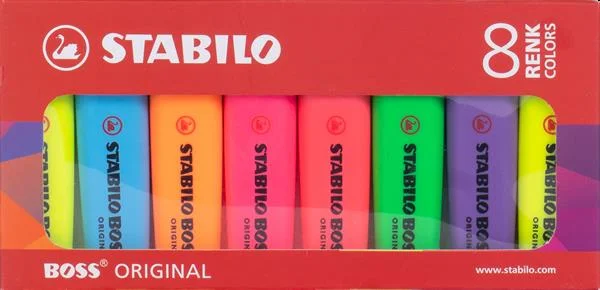 STABILO FOSFORLU KALEM BOSS ORIGINAL SET  8 Lİ ANA RENKLER