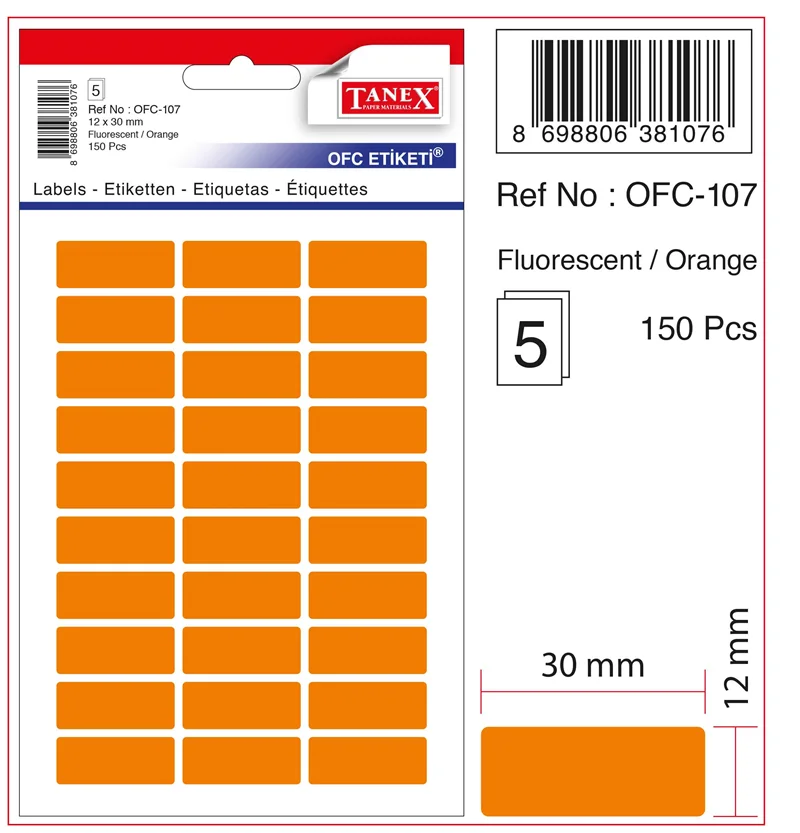 TANEX OFİS ETİKETİ OFC-107 FLORASAN TURUNCU
