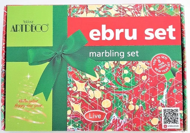ARTDECO EBRU BOYASI SETİ 8 RENK x 30 ML BAŞLANGIÇ SETİ YENİ YIL KUTUSU (A4 TEKNELİ) Y-016-ES8.01