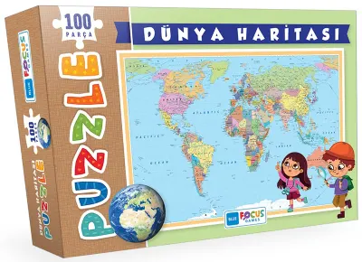 BLUE FOCUS PUZZLE 100 PARÇA DÜNYA HARİTASI BF239