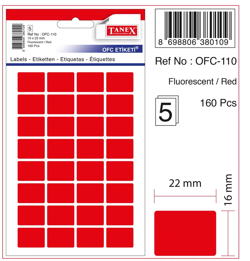 TANEX OFİS ETİKETİ OFC-110 FLORASAN KIRMIZI