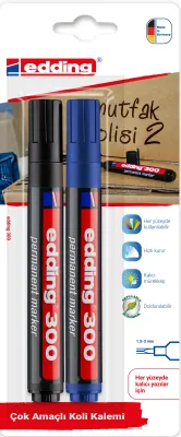 EDDING PERMANENT MARKÖR E-330 2 Lİ BLS. SİYAH &amp; MAVİ