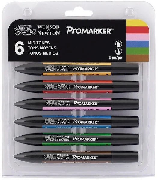 W&amp;N PROMARKER KALEM SET 6 RENK MID TONES (ARA TONLAR) WN-0290027