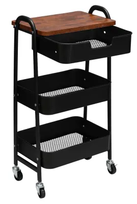 KRAF RAF ÜNİTESİ TEKERLEKLİ METAL 3 KATLI 495G SİYAH (ÇEKMECELİ)