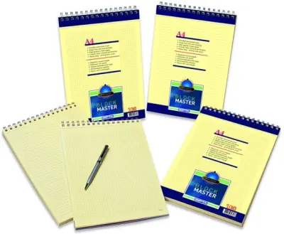 GIPTA BLOKNOT BLOCK MASTER A4 SPİRALLİ KARTON KAPAK 100 YP. KARELİ 1383