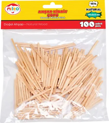 MİLEO AHŞAP ÇUBUK KİBRİT ÇÖPÜ 2 X 2 X 50 MM NATUREL 1836