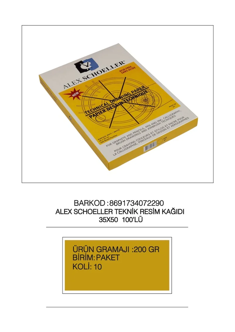 ALEX TEKNİK RESİM KAĞIDI 35x50 200 GR DAMGALI 100 LÜ 200.35
