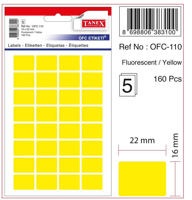 TANEX OFİS ETİKETİ OFC-110 FLORASAN SARI