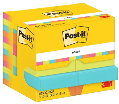POST-IT YAPIŞKANLI NOT KAĞIDI POPTIMISTIC 38x51 100 YP 12 Lİ PAKET 653-12-POP 550600512700