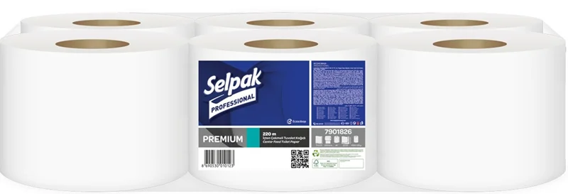 SELPAK TUVALET KAĞIDI İÇTEN ÇEKMELİ PREMIUM 13,4 Cm. 220 MT 6 LI KOLİ 6,19 KG 7901826