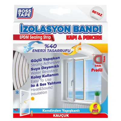 BOSS TAPE İZOLASYON BANDI KAPI &amp; PENCERE EPDM D PROFİL 9x6 MM BEYAZ BT-04013