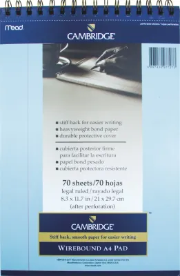 MEAD BLOKNOT CAMBRIDGE SPİRALLİ KARTON KAPAK A4 MAVİ 70 YP ÇİZGİLİ M-159419