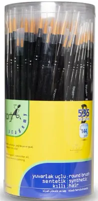FANART FIRÇA SETİ ACADEMY 535B SERİSİ SENTETİK KIL YUVARLAK SİYAH NO:2-4-6 (144 ADET) F-7535B.S1