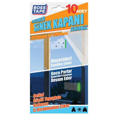 BOSS TAPE FOSFORLU SİNEK KAPANI ZEHİRSİZ 215x125 MM 10 ADET BT-04007
