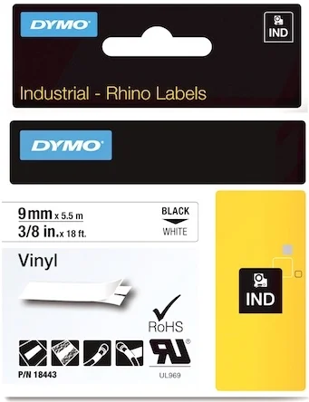 DYMO ŞERİT RHİNOPRO VİNİL 9MM x 5.5MT BEYAZ/SİYAH 18443