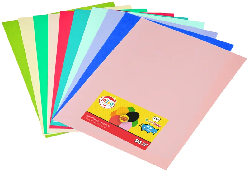 MİLEO RENKLİ FOTOKOPİ KAĞIDI - 80 GR.-A4 - 50'Lİ PK - PASTEL VE FOSFORLU 10 KARIŞIK RENK 1717