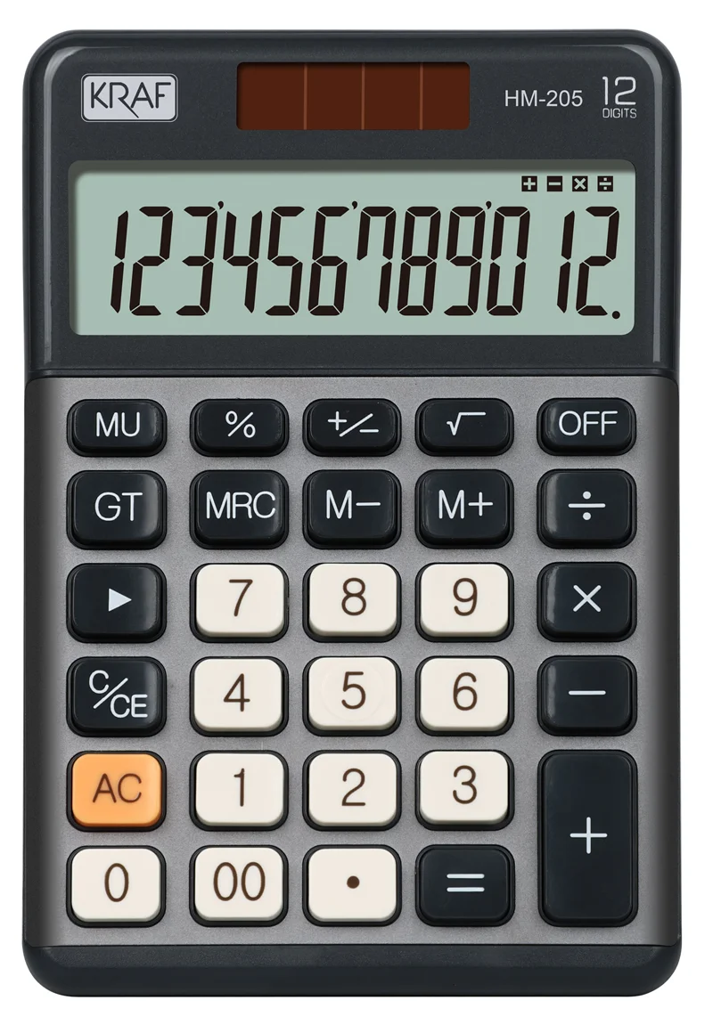 KRAF HESAP MAKİNESİ MASAÜSTÜ 12 HANE HM-205 GY KOYU GRİ