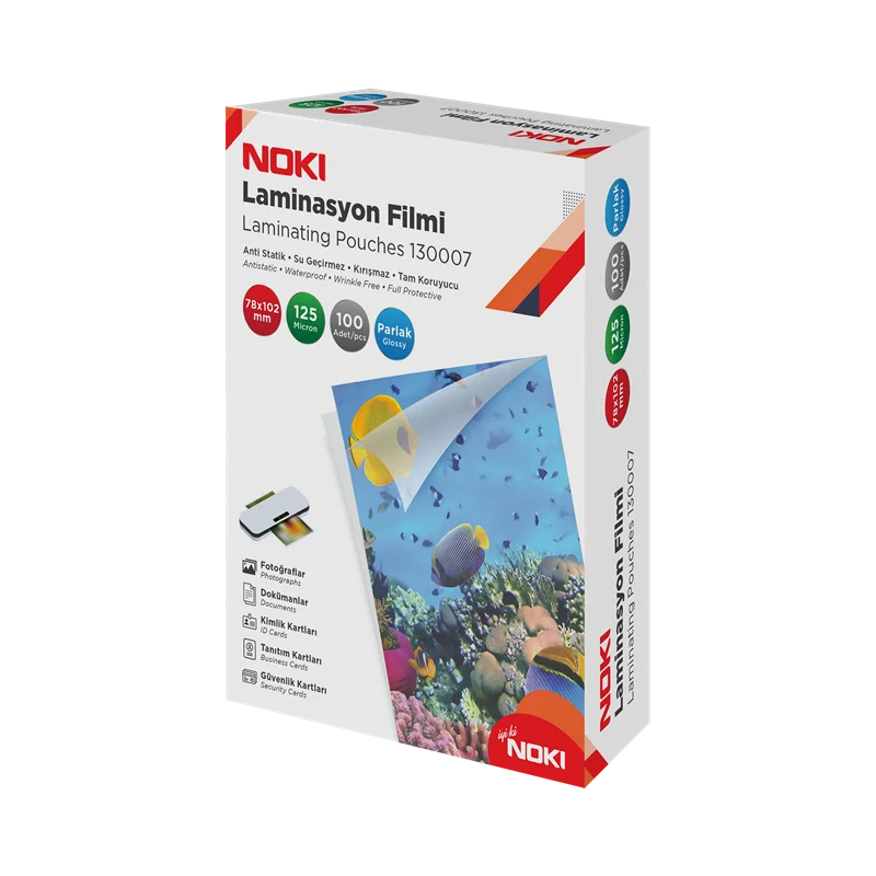 NOKİ LAMİNASYON FİLMİ 78x102 MM 125 MİC. PARLAK 100 LÜ 130007