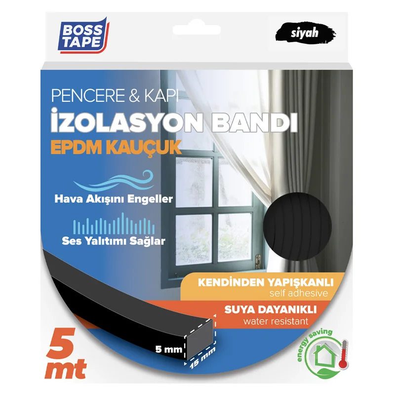 BOSS TAPE İZOLASYON BANDI KAPI &amp; PENCERE EPDM 15 MM x 5M SİYAH BT-04012