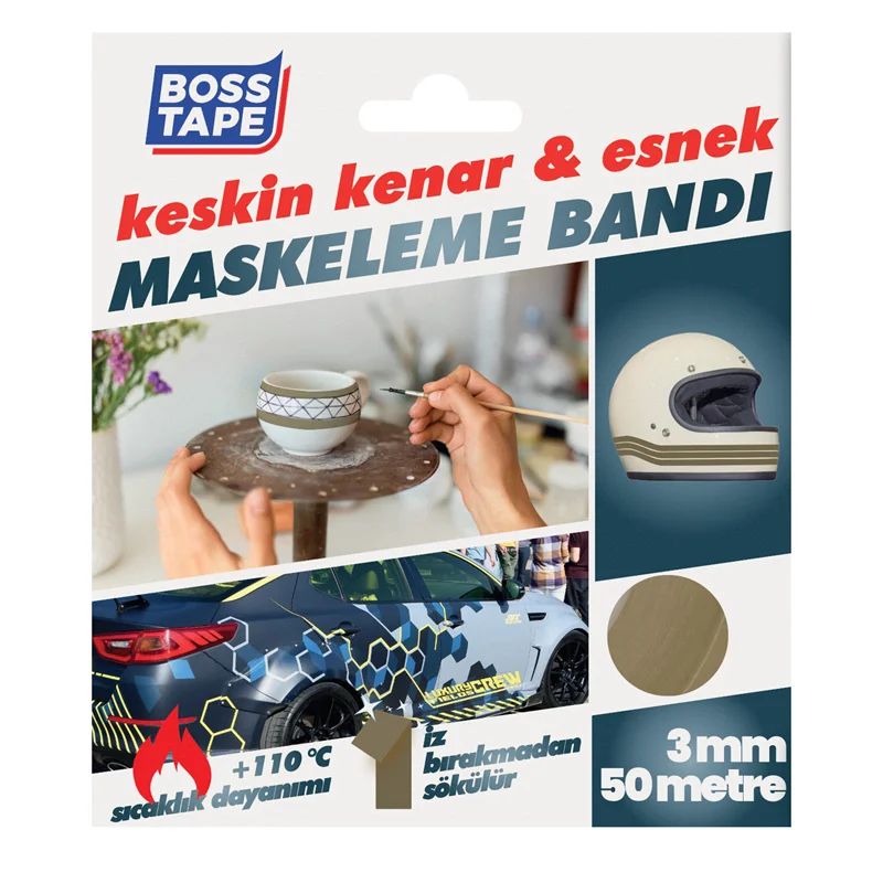 BOSS TAPE MASKELEME BANDI KESKİN KENAR &amp; ESNEK 3 MM x 50M BT-02011