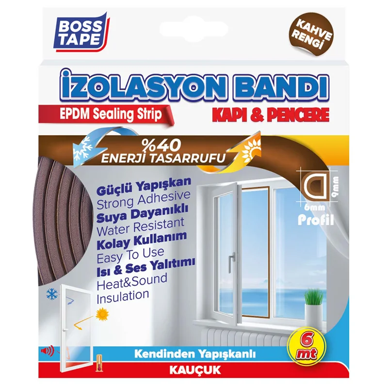 BOSS TAPE İZOLASYON BANDI KAPI &amp; PENCERE EPDM D PROFİL 9x6 MM KAHVERENGİ BT-04014