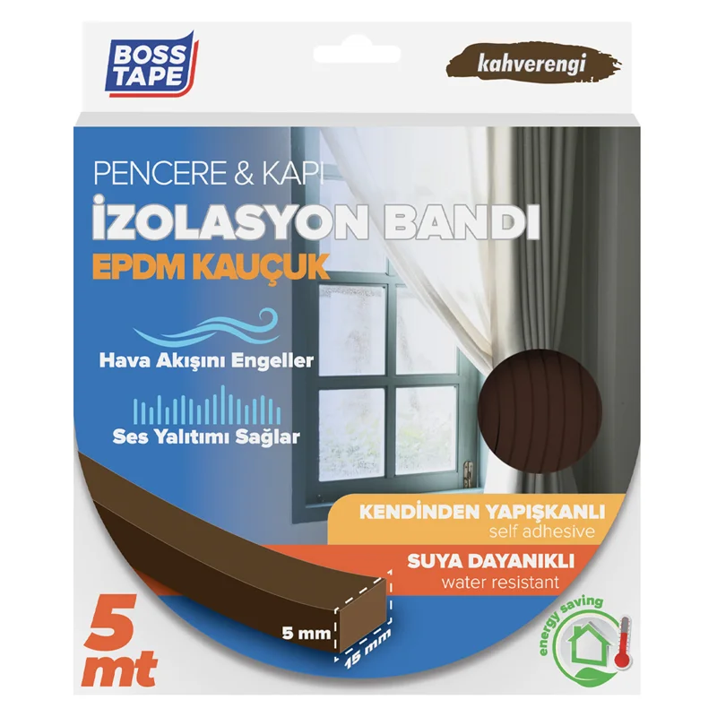 BOSS TAPE İZOLASYON BANDI KAPI &amp; PENCERE EPDM 15 MM x 5M KAHVERENGİ BT-04011