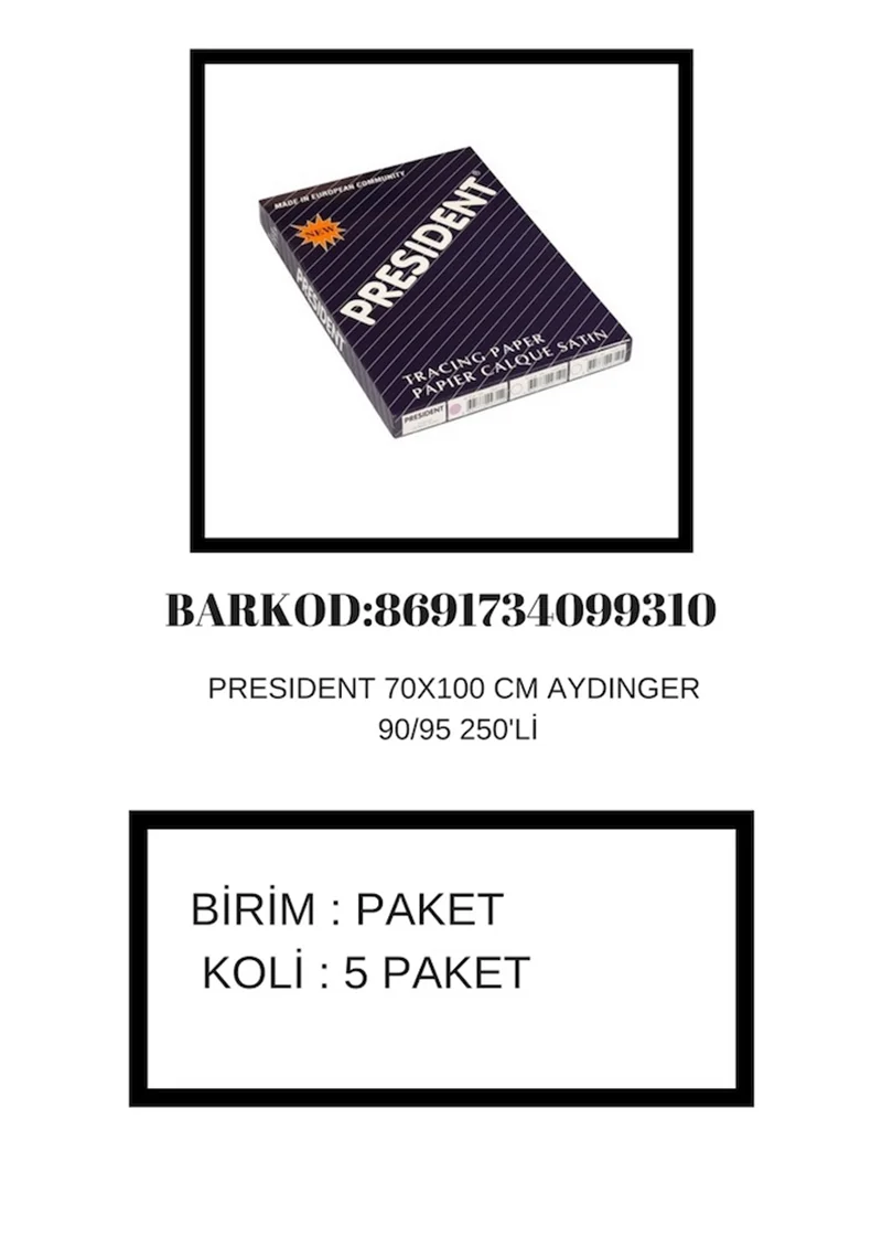 PRESIDENT AYDINGER 70x100 90/95 GR 250 Lİ
