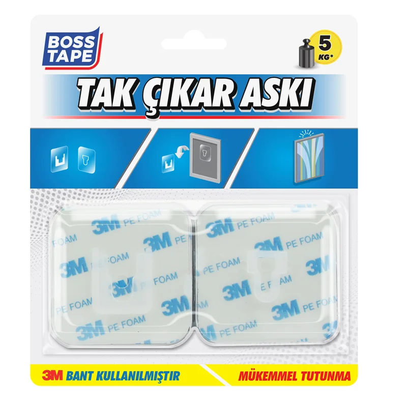 BOSS TAPE ASKI TAK-ÇIKAR 60x60 MM 5 KG ŞEFFAF 2 Lİ BLS. BT-11014