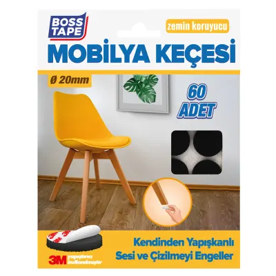 BOSS TAPE MOBİLYA KEÇESİ YUVARLAK 20 MM 60 ADET SİYAH BT-03019