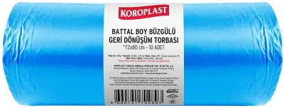 PASİF KOROPLAST ÇÖP TORBASI BATTAL 72x80 BÜZGÜLÜ GERİ DÖNÜŞÜM MAVİ 450 GR 10 LU 70 MİC. ST01600177